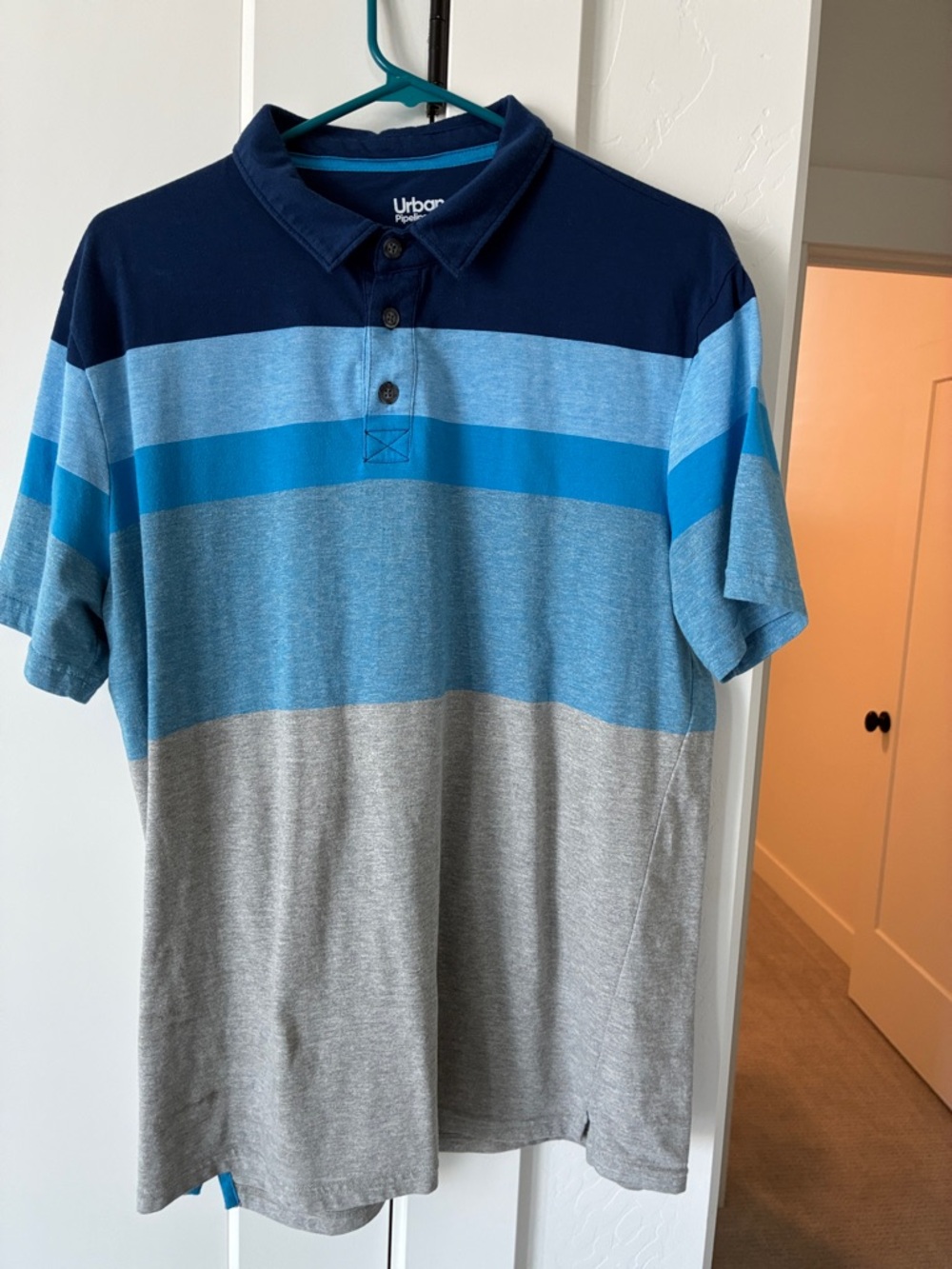 urban pipeline Navy, Light Blue & Gray Striped Polo Shirt